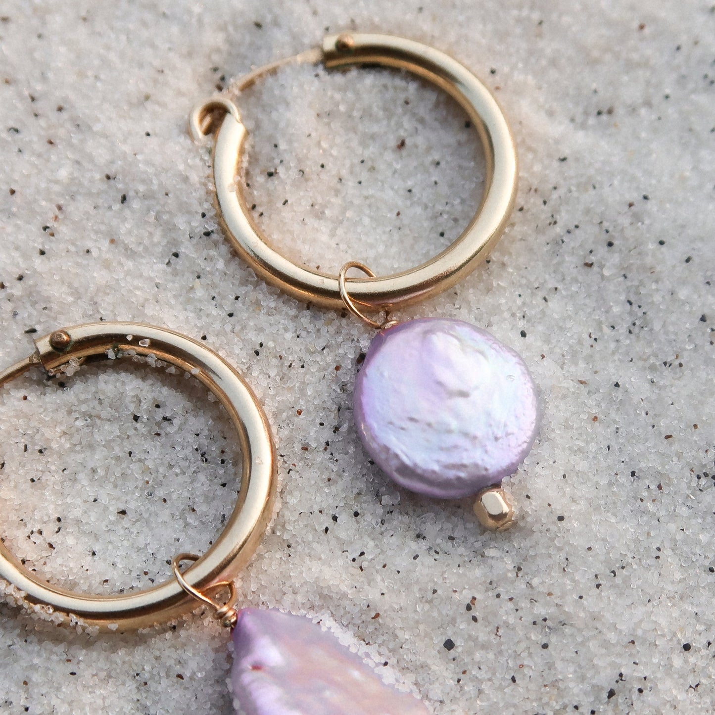 Lavender Coin Pearl Hoops