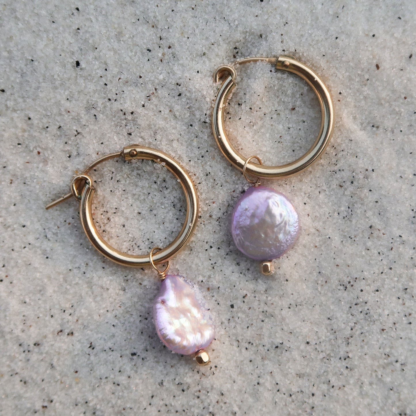 Lavender Coin Pearl Hoops