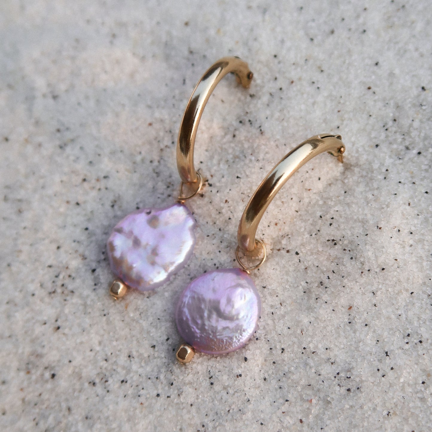 Lavender Coin Pearl Hoops