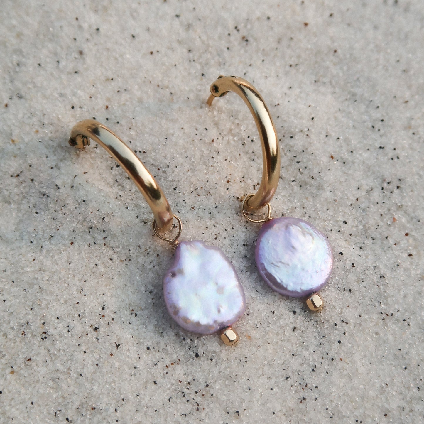 Lavender Coin Pearl Hoops