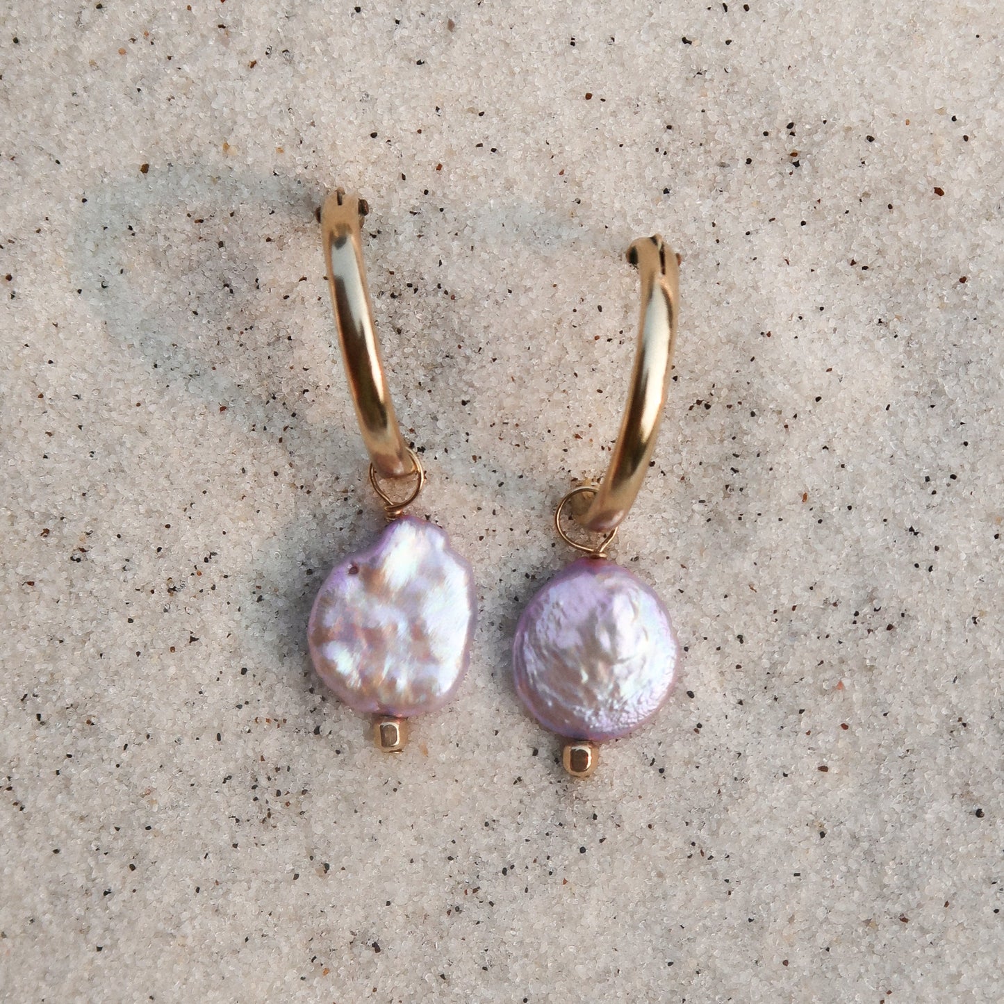 Lavender Coin Pearl Hoops