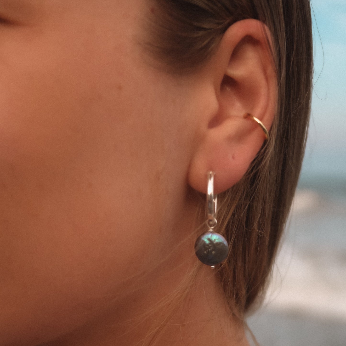 Neena Black Pearl Hoops