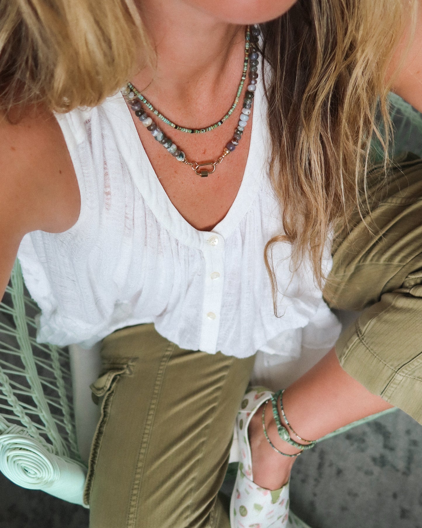 Windward Carabiner Opal Necklace in Moss