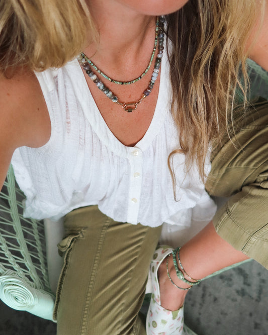 Windward Carabiner Opal Necklace in Moss